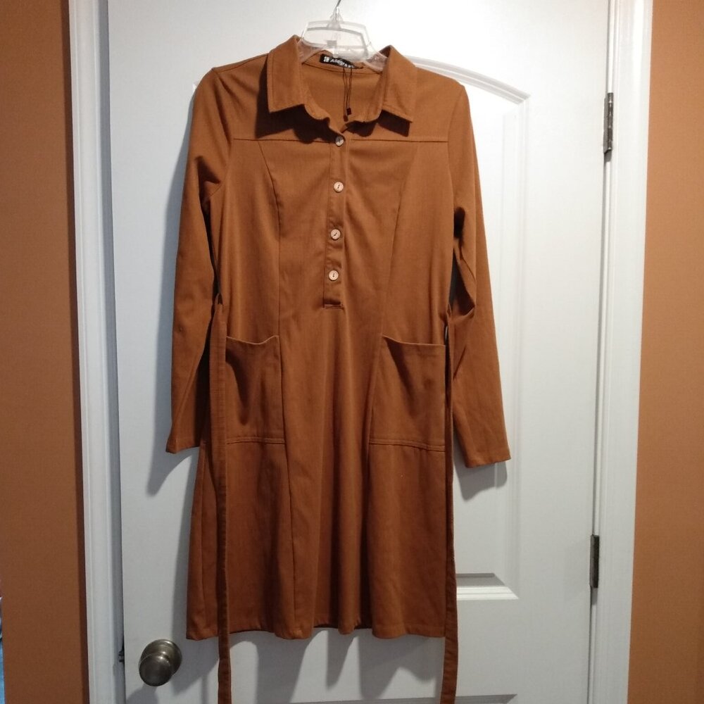 Burnt Orange Button Up Dress